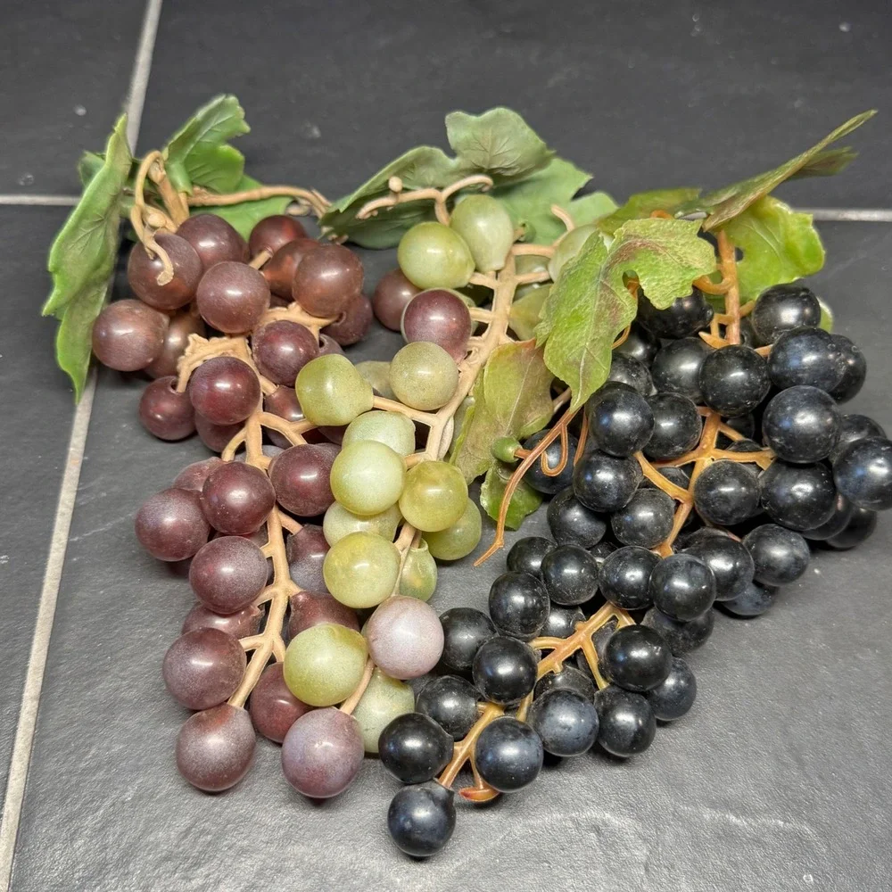 Vintage MCM Artificial Grapes Faux Fruit Clusters Purple Green Black 3pc Set
